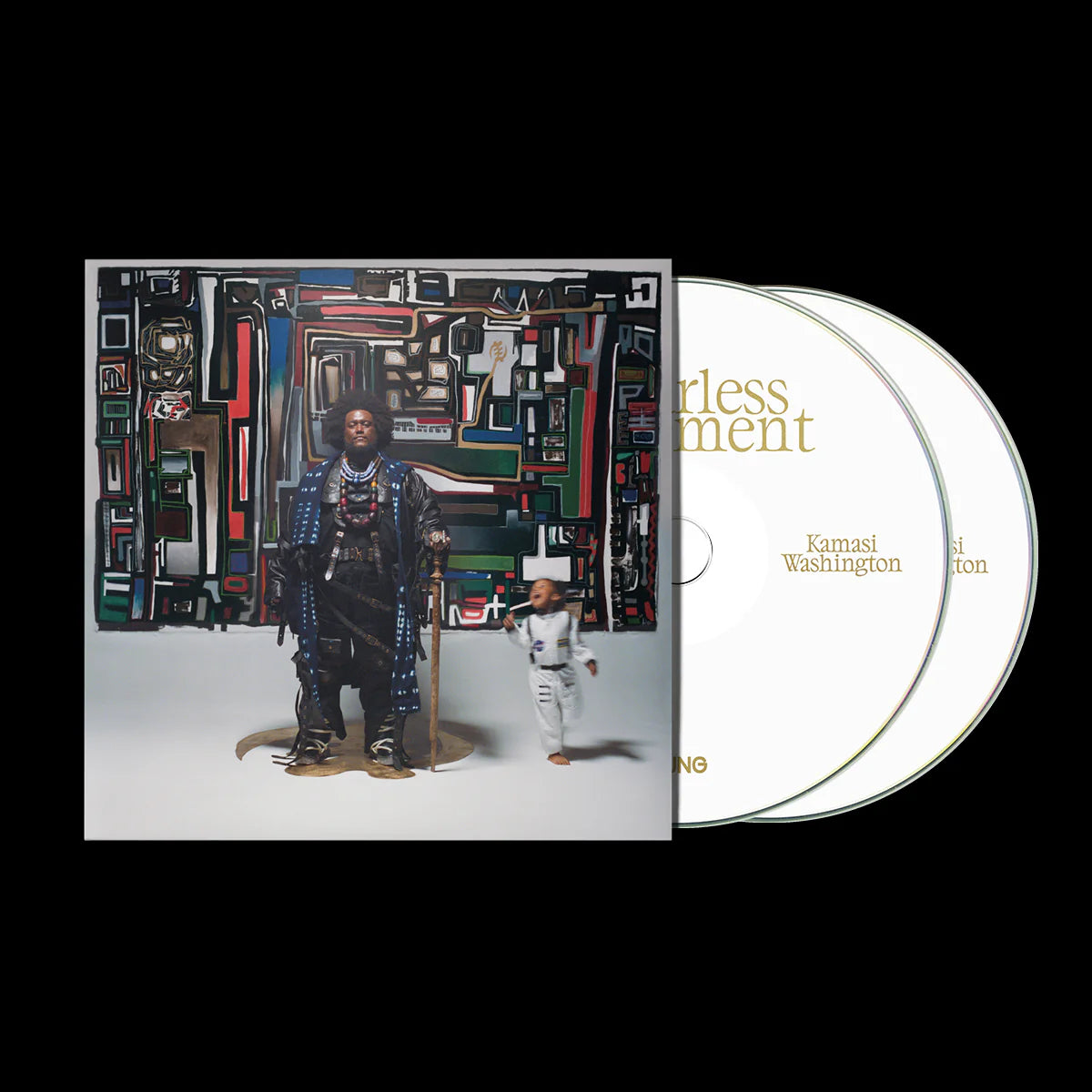 CD case for Kamasi Washington’s “Fearless Movement” with painted artwork.