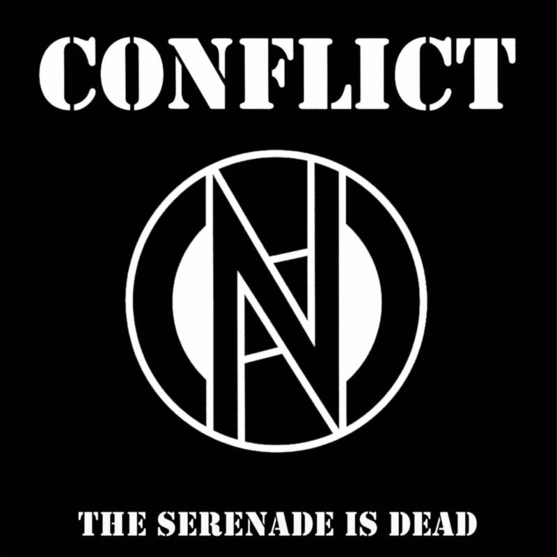 Black album cover with white text and a circular anarchy symbol.