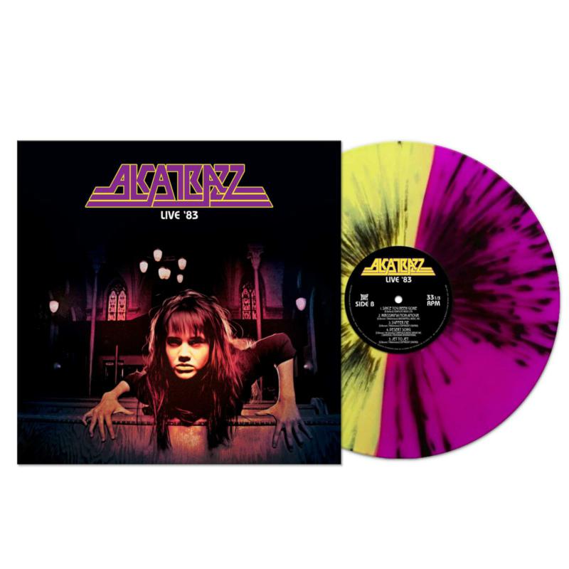Alcatrazz Live '83 vinyl record with colorful splatter effect.