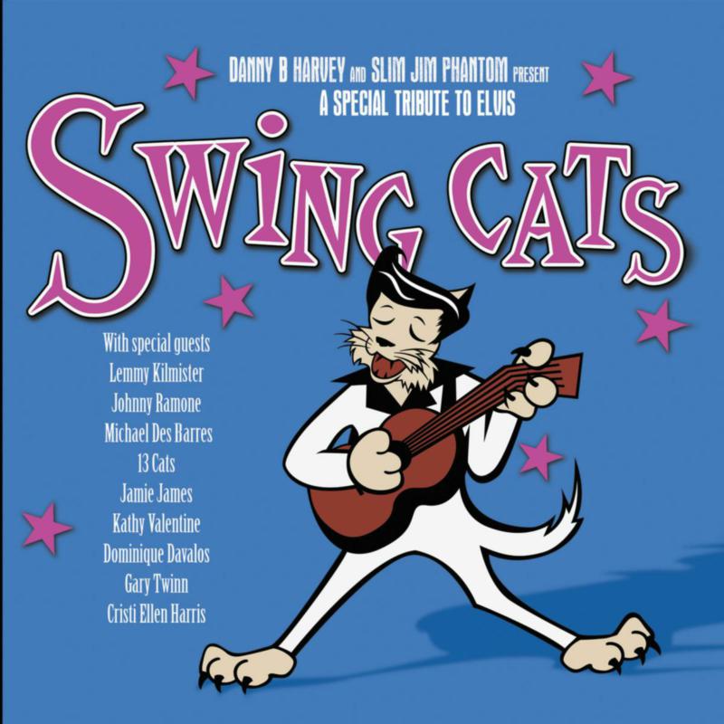 CD cover: "Swing Cats" tribute to Elvis, featuring a cartoon cat with a guitar.