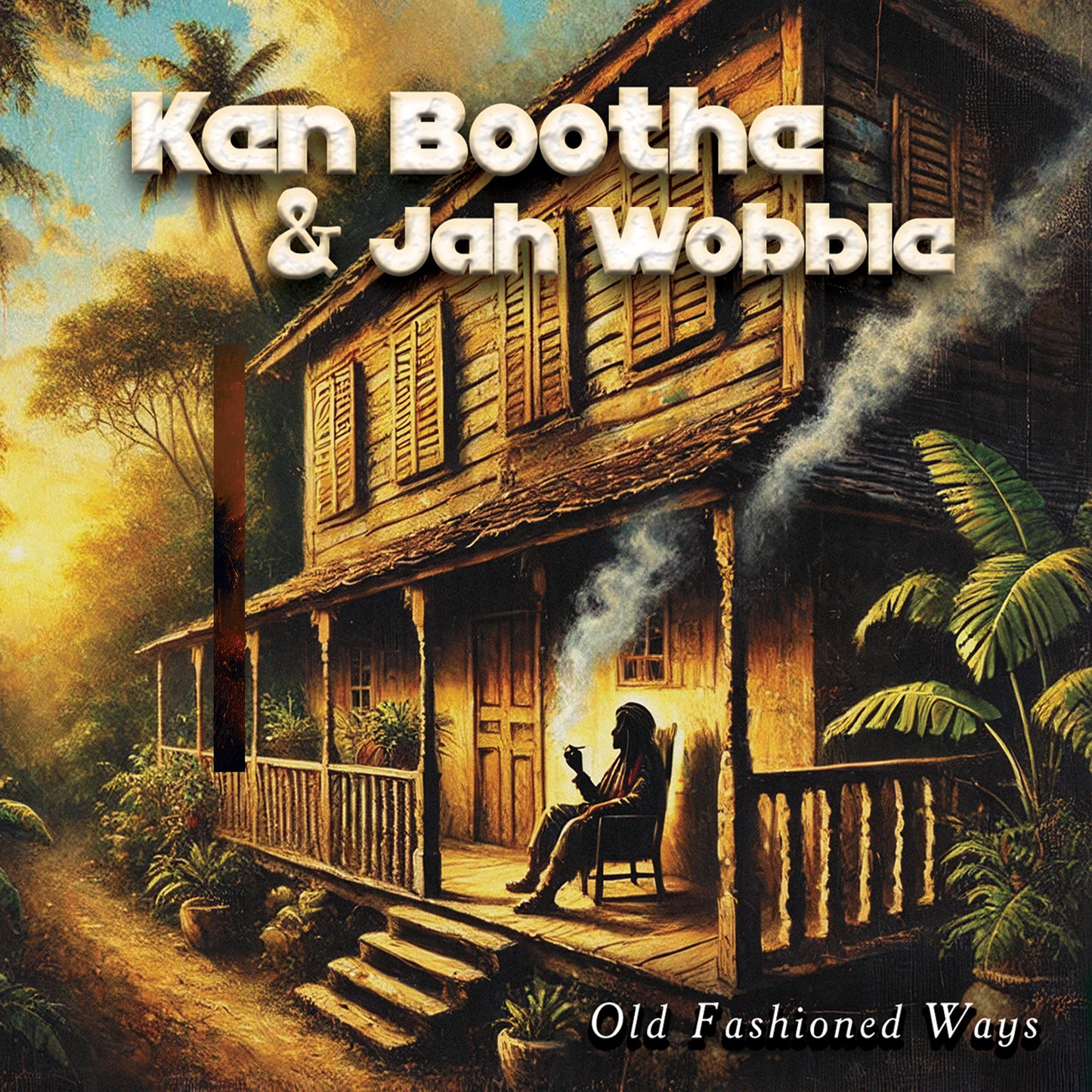 CD cover: Ken Boothe & Jah Wobble, rustic house, seated figure.