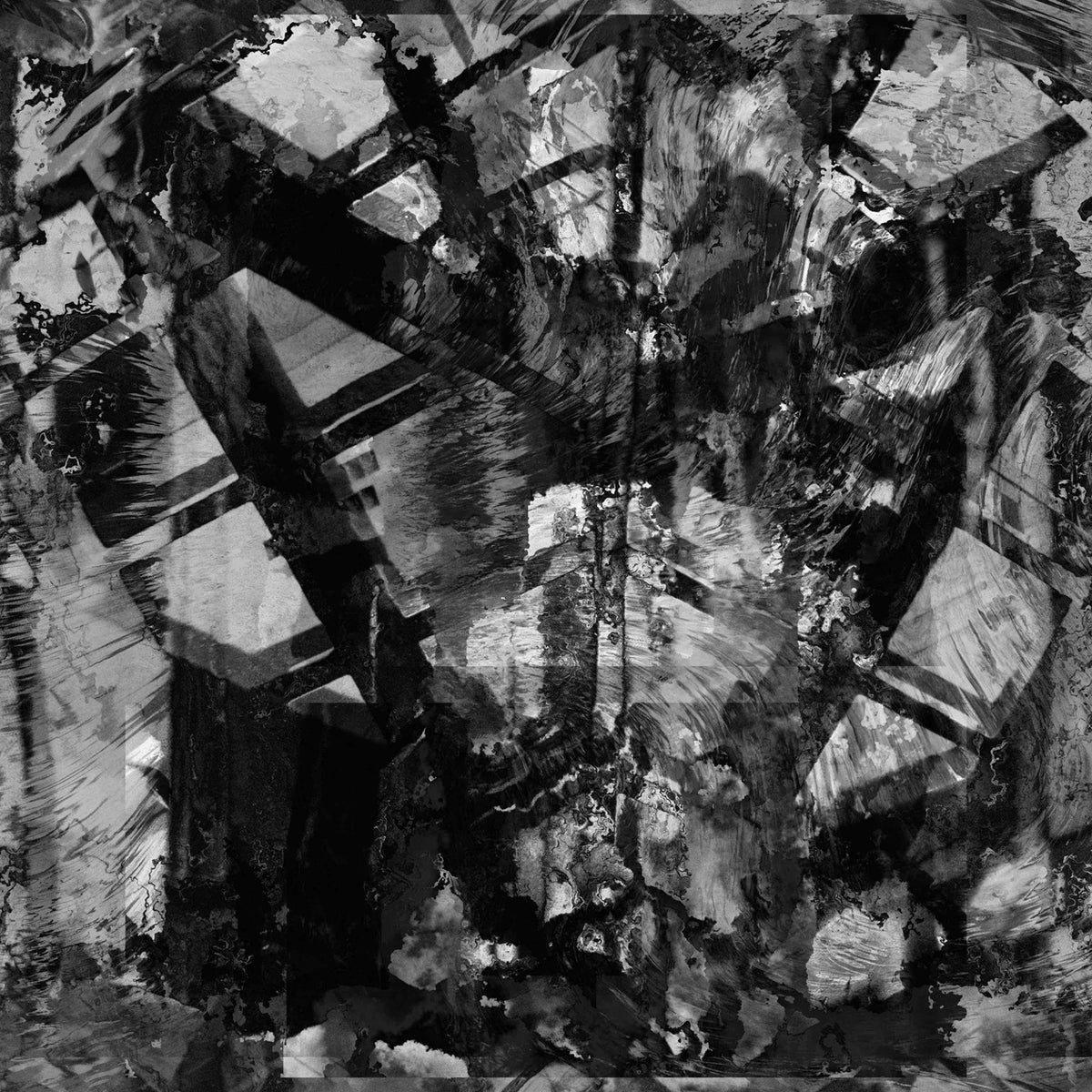 Abstract black and white image, resembling static or fractured glass.