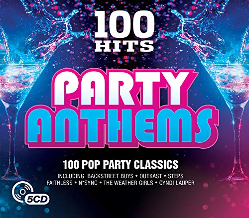 “100 Hits - Party Anthems” 5CD album cover with champagne glasses.