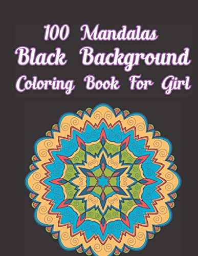 Coloring book cover with a detailed mandala design on a black background.
