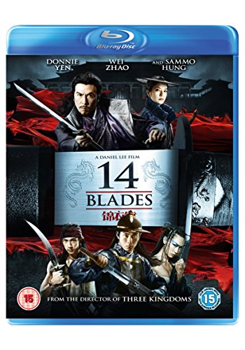 Blu-ray cover for 14 Blades featuring actors with swords against a red background.