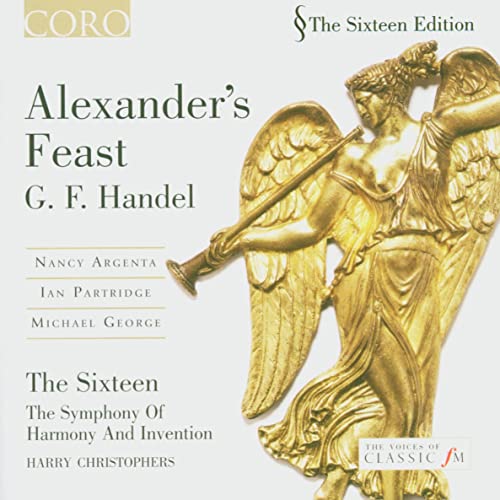 CD cover for Handel's Alexander's Feast featuring a gold angel statue playing a trumpet.