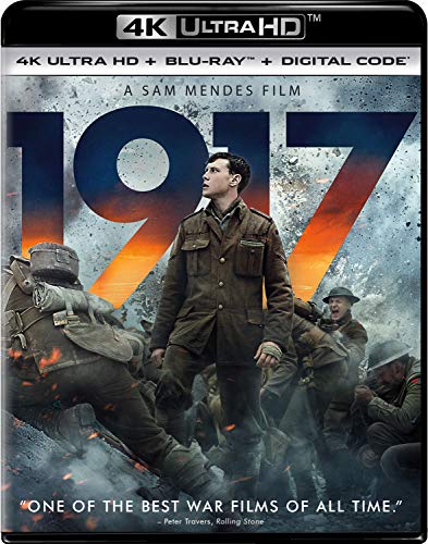 1917" Blu-ray cover featuring soldiers in a war scene, 4K logo.