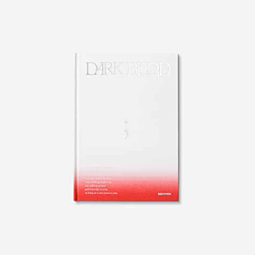 ENHYPEN “DARK BLOOD” CD case, white with red gradient and text.