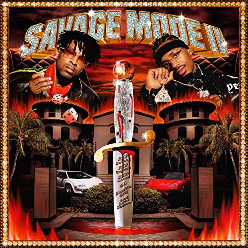 21 Savage and Metro Boomin album cover with a dagger and flames.