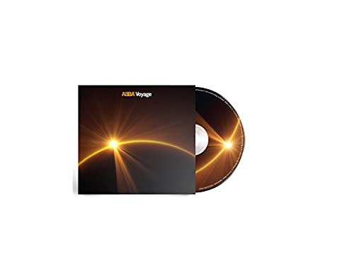 Abba Voyage CD case and disc with a sunburst-like design.
