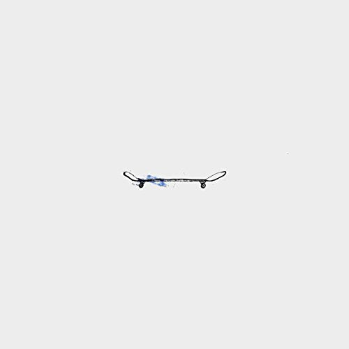 White background with a simple line drawing of a skateboard.