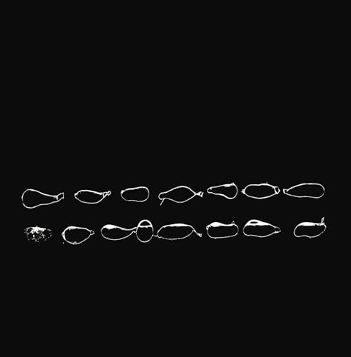 White, abstract shapes resembling speech bubbles on a black background.