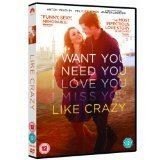 Like Crazy" DVD cover featuring a couple embracing against a golden landscape.