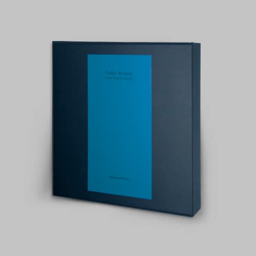 Black vinyl record sleeve with a central bright blue rectangular panel.