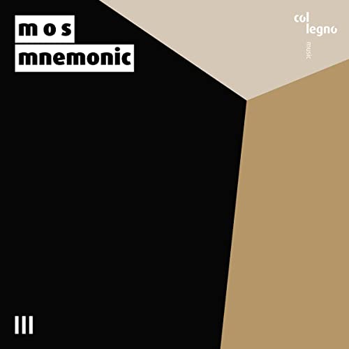 CD cover with geometric shapes and bold white text reading "mnemonic mos".