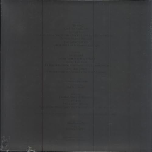 Black vinyl record cover with red, vertically aligned text.