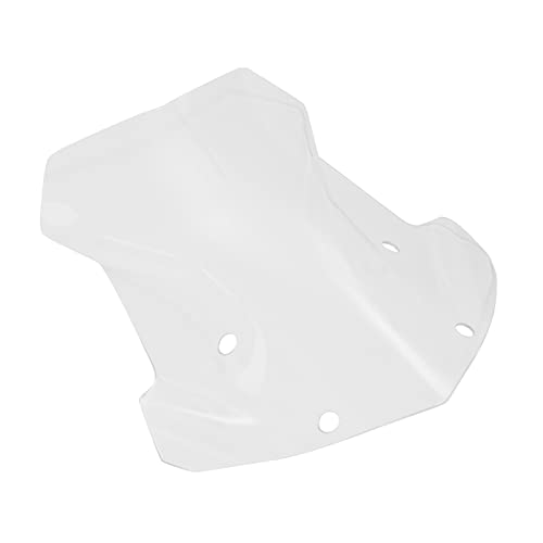 Clear plastic motorcycle windshield, angled and with mounting holes.