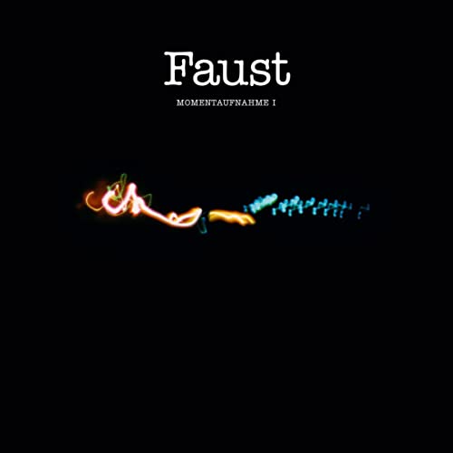 Black album cover with white text "Faust" and glowing, abstract light drawing.