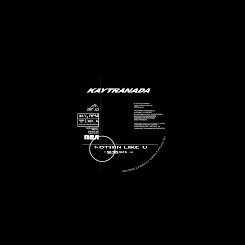 Black vinyl record cover with white text and geometric design.