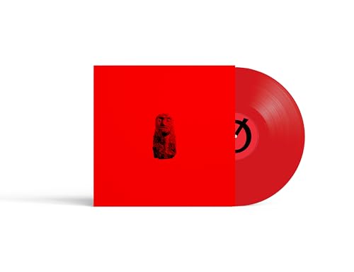 Red vinyl record and album cover with a stone face image.