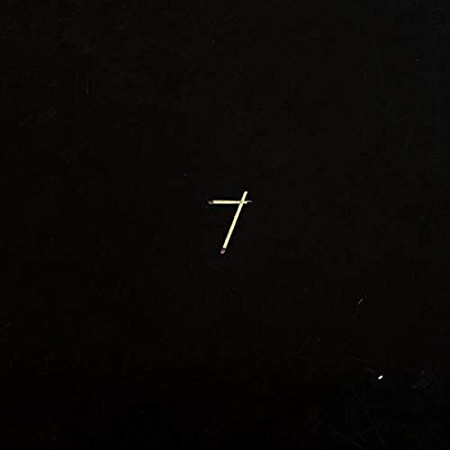 Black album cover with a small, gold, tilted number seven.