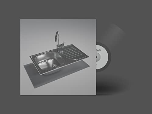 Vinyl record cover featuring a grayscale image of a kitchen sink.