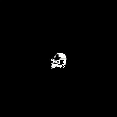 White graphic of a masked face on a black background.