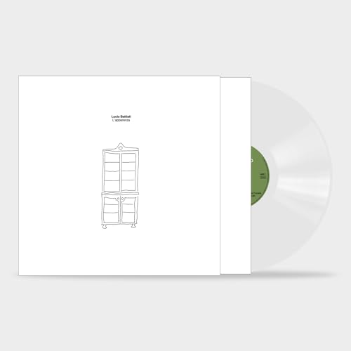 Vinyl record with white disc and album cover featuring a cabinet drawing.
