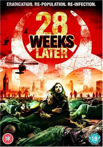 DVD cover for 28 Weeks Later featuring a woman and child amidst a desolate landscape.