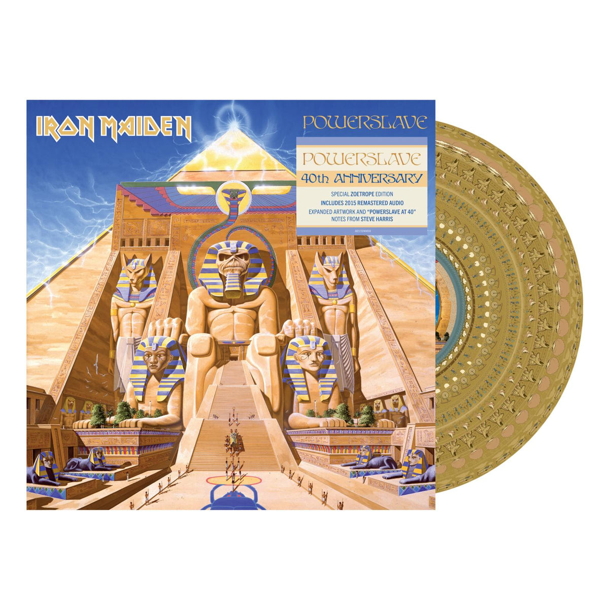 Iron Maiden’s Powerslave album cover: Egyptian imagery, pharaohs, and pyramids.