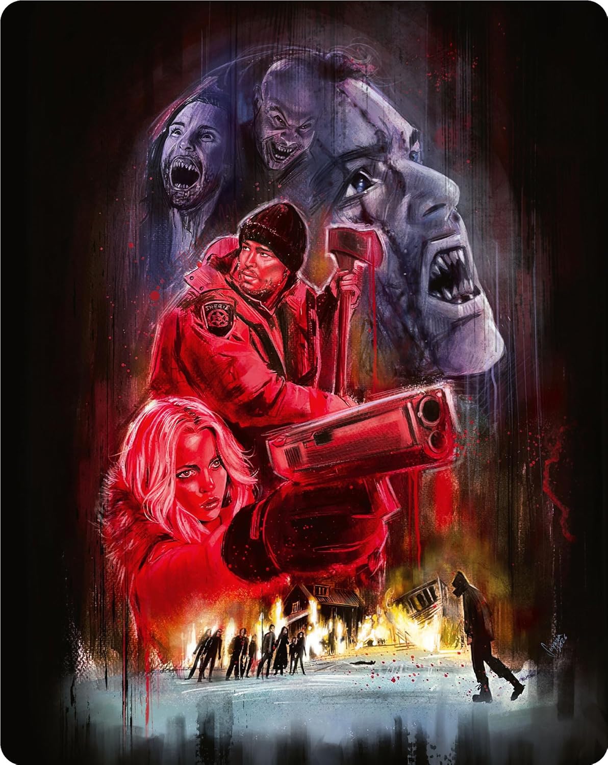 SteelBook cover for "30 Days of Night" featuring a sheriff and vampires.