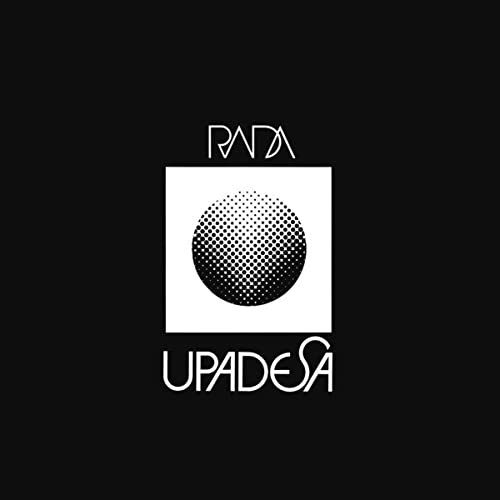 Black vinyl record cover with white text and a dotted circle.
