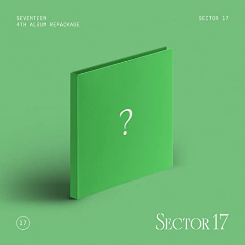 Green album cover for Seventeen’s “Sector 17” with a white question mark.