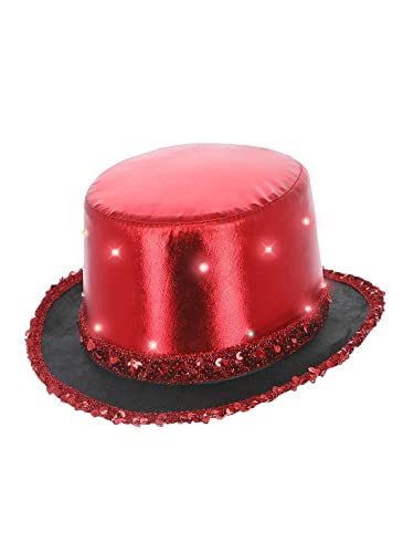Smiffys 52831, Red LED Light Up Metallic Top Hat, Unisex Adult, One Size