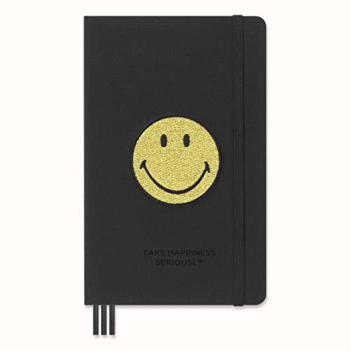 Moleskine - Positivity in Motion Undated Diary, Limited Edition Smiley Hard Cover and Elastic Closure Journal, Size Large 13 x 21 cm, Colour Black