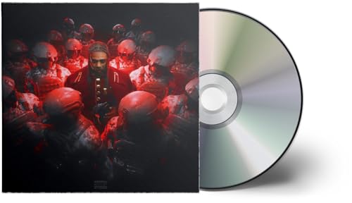 CD case with a man surrounded by hooded figures in red lighting.