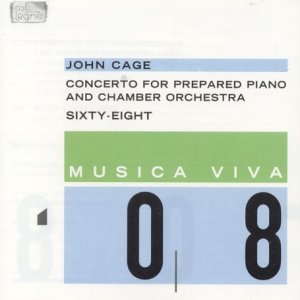 CD cover for John Cage’s “Sixty Nine/Piano Cto.” with bold numbers “08”.