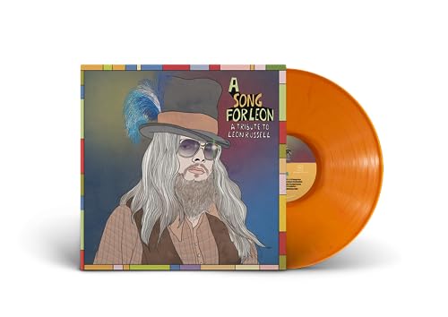 Vinyl record with illustrated cover featuring a portrait of Leon Russell.