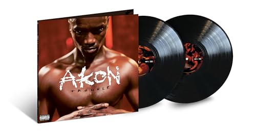 Akon’s “Trouble” vinyl record with album cover featuring the artist.