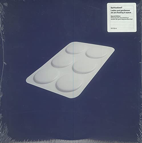 Spiritualized album cover: dark blue with pill-shaped indentations and white label.