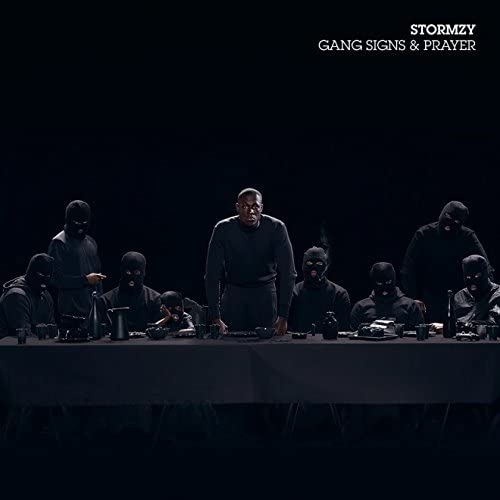 Stormzy album cover: a group in dark clothing at a table.