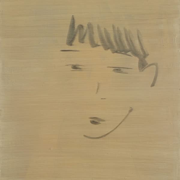 Tan vinyl record cover with a dark, expressive face sketch.