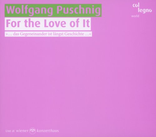 CD cover for Wolfgang Puschnig’s “For the Love of It”, pink background.