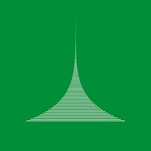 Green background with a white, converging lines forming a triangular shape.