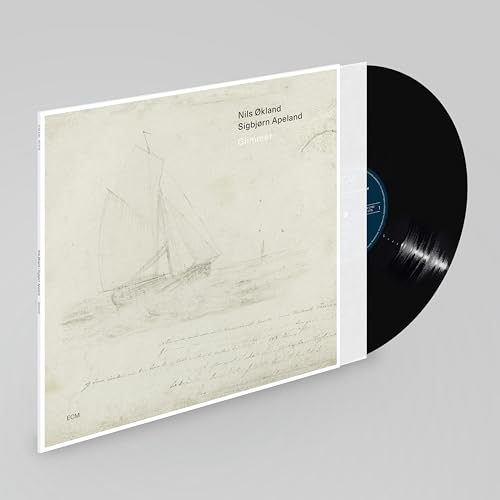 Vinyl record with sketched sailboat cover art by Nils Okland & Sigbjorn Apeland.