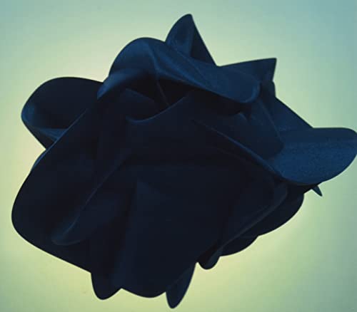 Dark blue, abstract floral image against a pale green background.