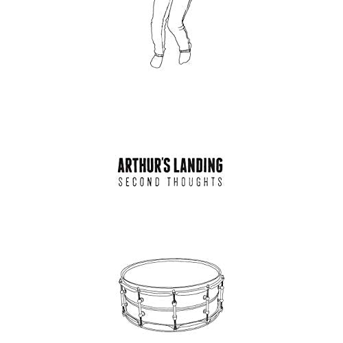 WhiteLined drawing of legs and a snare drum with text Arthur's Landing Second Thoughts.