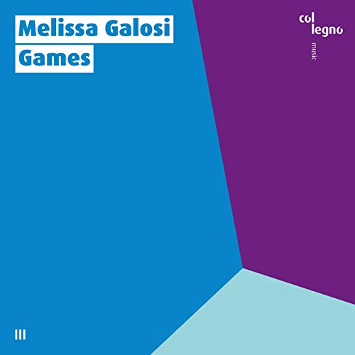 CD cover for Melissa Galosi’s “Games” album, blue and purple geometric design.