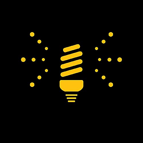 Yellow spiral lightbulb illustration with scattered yellow dots on black.