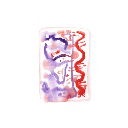 Abstract watercolor painting with red, purple, and white brushstrokes.